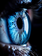 Iris scanning in a futuristic security setup, close-up on eye with digital details