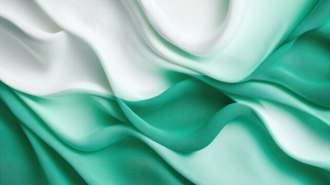 Pastel Emerald Abstract Background with Flowing Silk Texture in Shades of Green and White