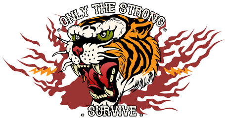 Tigre Tattoo old school style tatouage only the strong survive