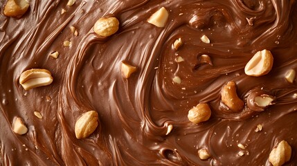 A smooth chocolate mixture with scattered nuts, ideal for desserts or confections.
