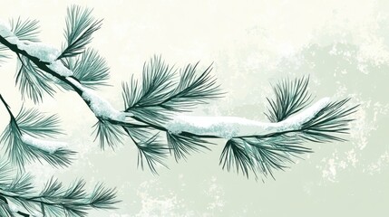 Serene winter landscape with a snowy pine branch and soft pastel background, ideal for a vacation themed banner with ample space for text.
