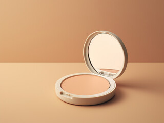 Open compact powder makeup.  Beauty, cosmetics, and skincare concept.