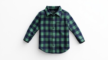 Green and Navy Plaid Flannel Shirt for Boys