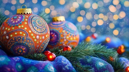 christmas card decoration in red, yellow, orange, green tones