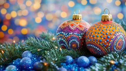 New year decoration card with balls, illustration, holiday