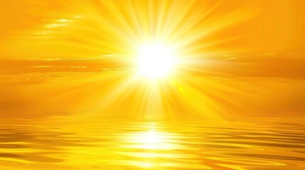 Obraz premium Golden Sunrise Background - a breathtaking and serene visual. The shimmering sea surface reflects the warm golden hues, creating a peaceful and inspiring scene.