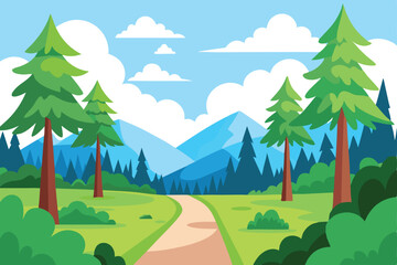 Forest Green Vector Illustration - Scenic Nature Clearing with Trees for Peaceful and Eco-Friendly Designs