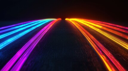Obraz premium Vibrant Neon Light Trails on Dark Surface Creating Dynamic Visual Effect