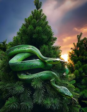 green snake on a branch