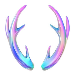 Naklejka premium Abstract iridescent colored festive christmas reindeer antler icon. Holographic neon foil design element