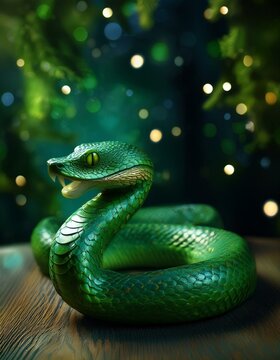 green snake in the night