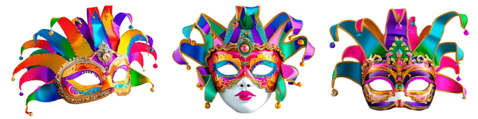 Fototapete Rund Carnival Mardi Gras in bright colours. Cut out. Isolated. White or transparent background.Carnival of Venice. Masks for theatre or carnival © Vero Dibe