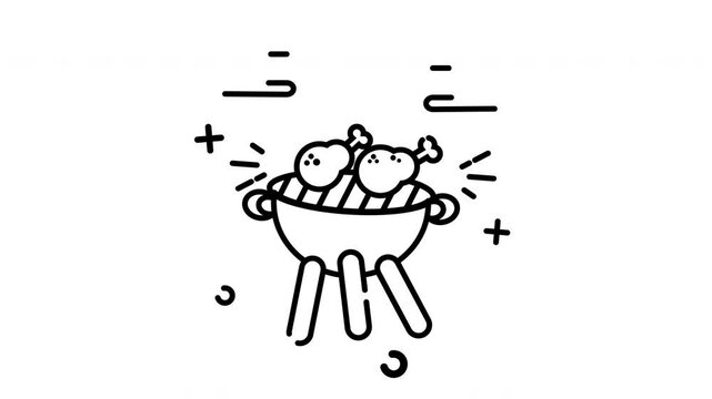 Animation bbq grill with chicken line art icon. Motion graphic animation cooking themed