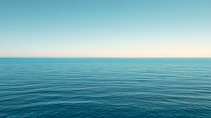 Fototapeta premium Serene ocean view under a clear sky. The tranquil water stretches to the horizon, creating a minimalist seascape. Perfect for calming backgrounds.