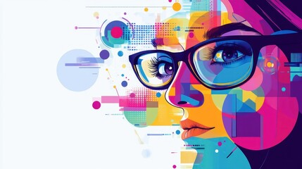 Abstract Colorful Portrait of a Woman with Glasses