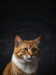 A cat sits against a plain background