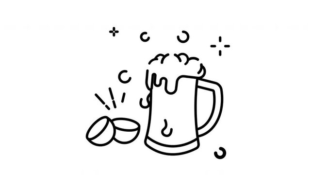 Animation beer glass line art icon. Motion graphic animation cooking themed