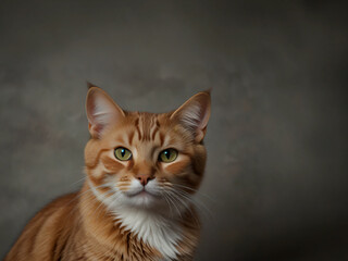 A cat sits against a plain background