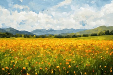 Obraz premium Serene wildflower valley panorama