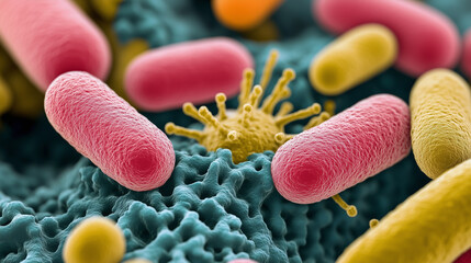 Close-Up View of Bacteria Touching Under Microscope