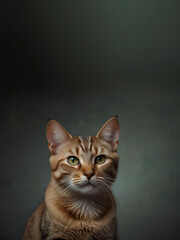 A cat sits against a plain background