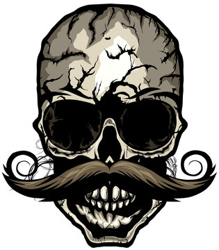 T&ecirc;te de mort &agrave; moustache hipster skull moustachu et crane