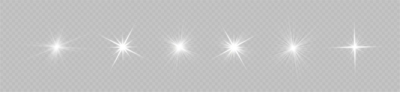 Realistic sun rays. Sun ray glow abstract shine light effect starburst beam sunshine glowing isolated image. Lights flare, star flash light, white sun rays, png. 