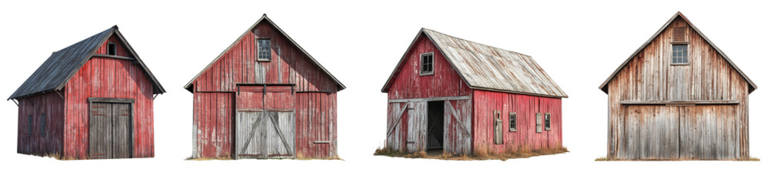 Obraz premium rustic red wooden barns isolated with transparent background