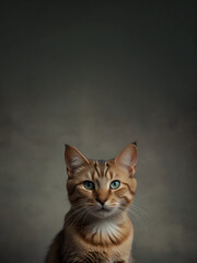A cat sits against a plain background
