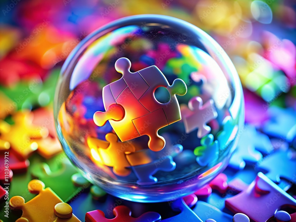Poster Macro Photography of Chat Bubble and Puzzle Logo, Capturing Connection and Problem-Solving Themes in a Creative and Engaging Visual Representation for Digital Communication Concepts