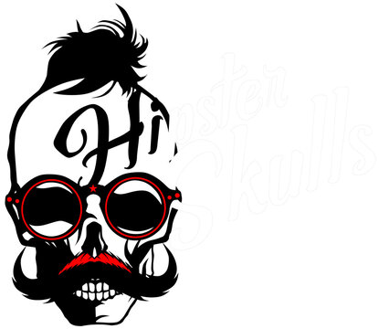 T&ecirc;te de mort &agrave; moustache hipster skull moustachu et crane LE LOGO