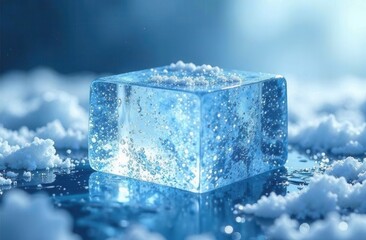 ice cubes on blue background