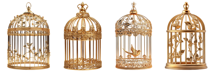 ornate golden birdcages collection decorative objects transparent background