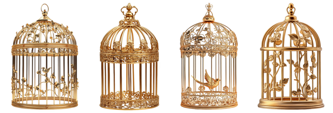 ornate golden birdcages collection decorative objects transparent background