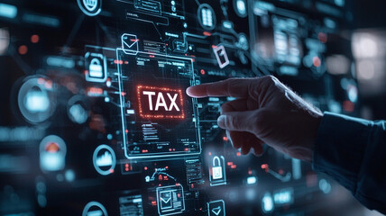Ai generates advanced tax management dashboard corporate office digital interface high-tech environment close-up viewpoint financial efficiency