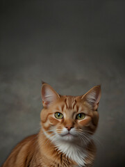 A cat sits against a plain background