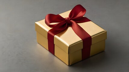 Obraz premium Gold gift box with red ribbon bow.die cut