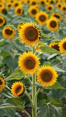 Obraz premium Sunflower Annual plant with large yellow flowers and edible seeds for birds