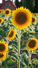 Fototapeta premium Sunflower Annual plant with tall stems and large yellow flowers that turn towards the sun