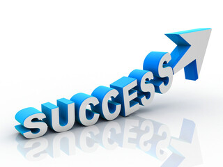 Rising arrow with success text . 3D illustration