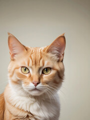 A cat sits against a plain background