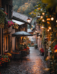 Naklejka premium Charming Alleyway in Autumn