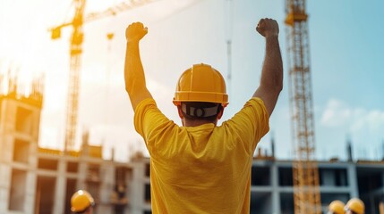 Construction celebration building site workforce urban environment dynamic viewpoint achievement concept