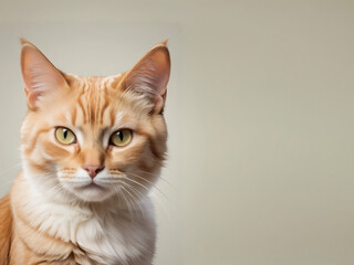 A cat sits against a plain background
