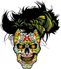 Fototapeta premium Tête de mort mexicaine hipster skull et crane mexicain
