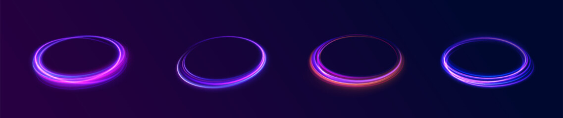 Shiny sparks of spiral wave. Png shine round frame with light circles light effect. Semicircular wave, light trail curve swirl, incandescent optical fiber vector, png, effect, wave,neon,line.