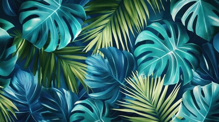 Fototapeta premium Vibrant abstract palm leaves showcasing lush tropical aesthetics, perfect for botanical settings and indoor decor, embodying the essence of tropical flora.