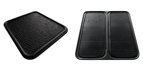 Black rubber car mat isolated on transparent background, Set of