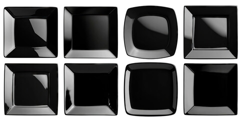 Black square plates isolated on transparent background, Set of