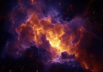 Naklejka premium Dramatic Cosmic Clouds Illuminated by Fiery Nebulae in a Vast and Colorful Universe with Stars and Interstellar Gas in Stunning Detail